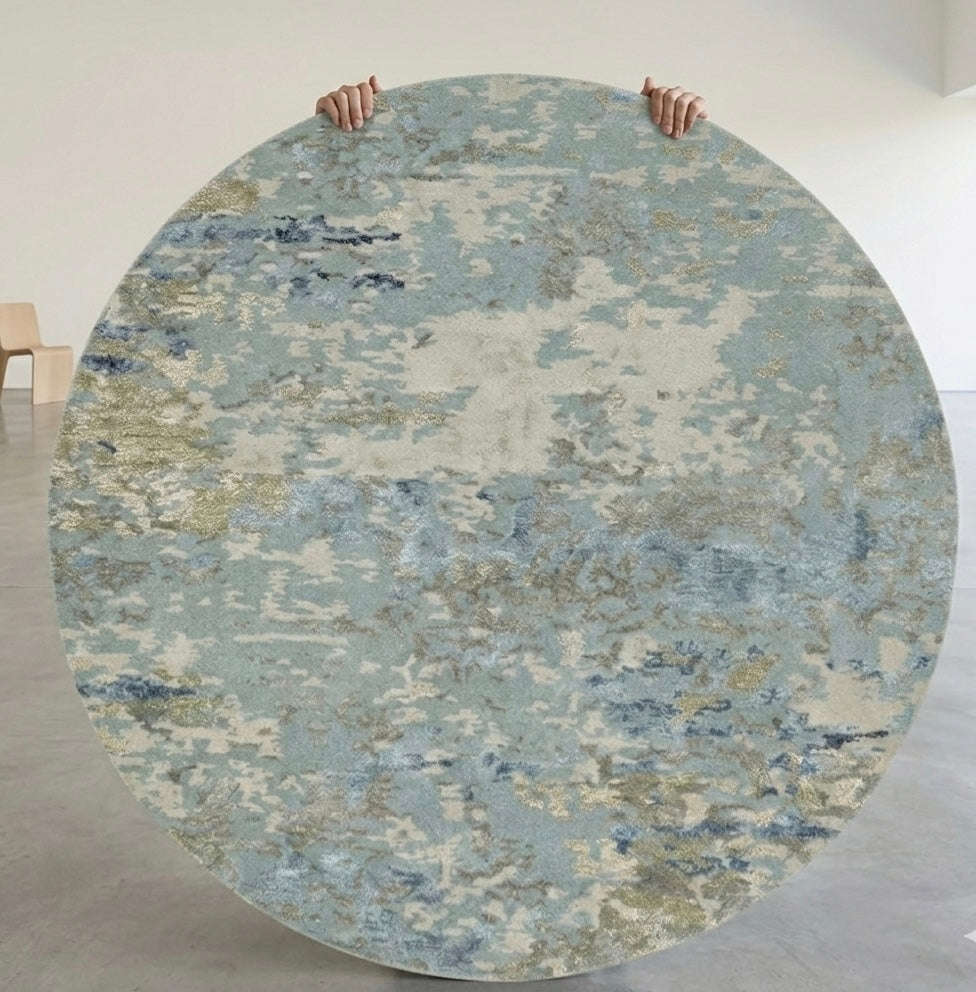 Distressed Blue and Sand Circular Area Rug