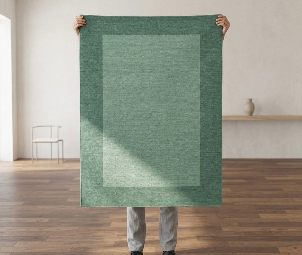 Modern Sage Green Bordered Rug.