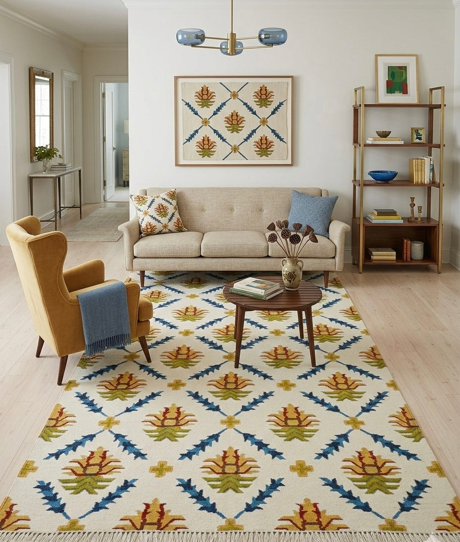 Vibrant Diamond Trellis Kilim-Style Rug