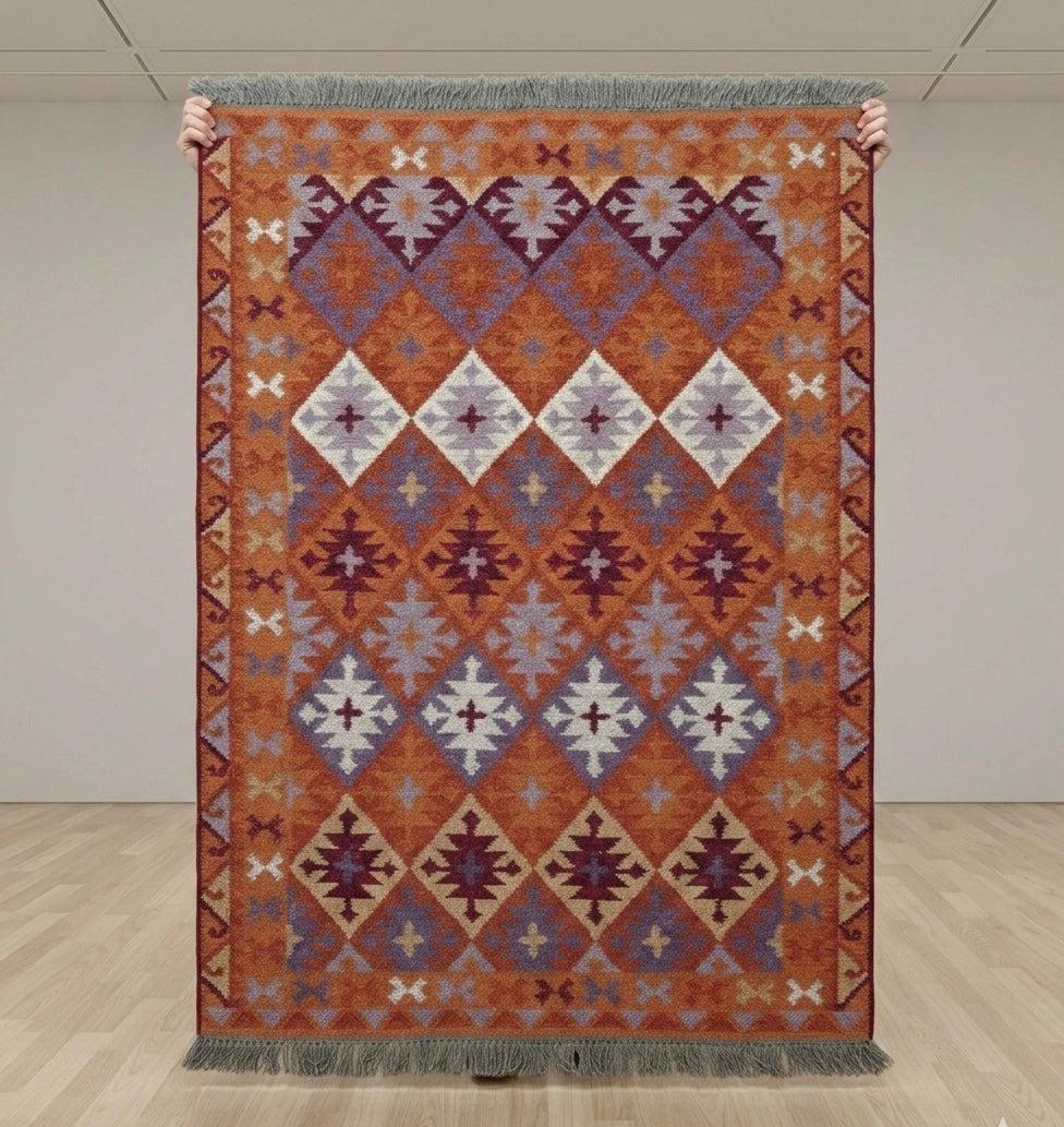 Vibrant Geometric Diamond Kilim Rug