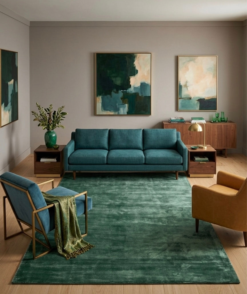 Emerald green Viscose Handtufted Rugs