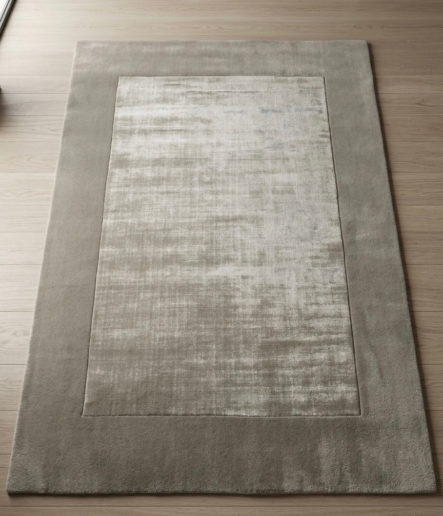 Modern Taupe Bordered Viscose Handtufted Rugs