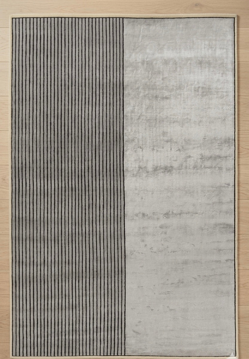 Slate & Sage Bordered Stripped Viscose Handtufted Rugs