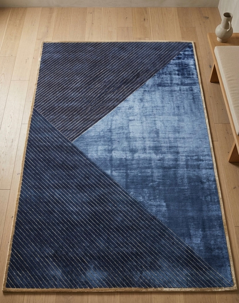 Midnight & Steel Geometric Viscose Handtufted Rugs