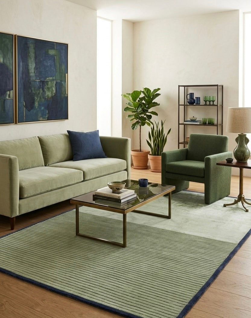 Sage and Slate Linear Viscose Handtufted Rugs