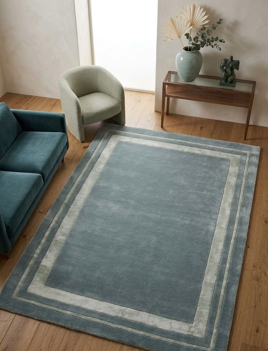 Slate & Sage Bordered Viscose Handtufted Rugs