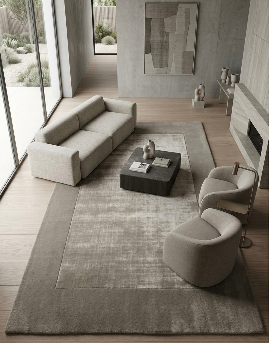 Modern Taupe Bordered Viscose Handtufted Rugs