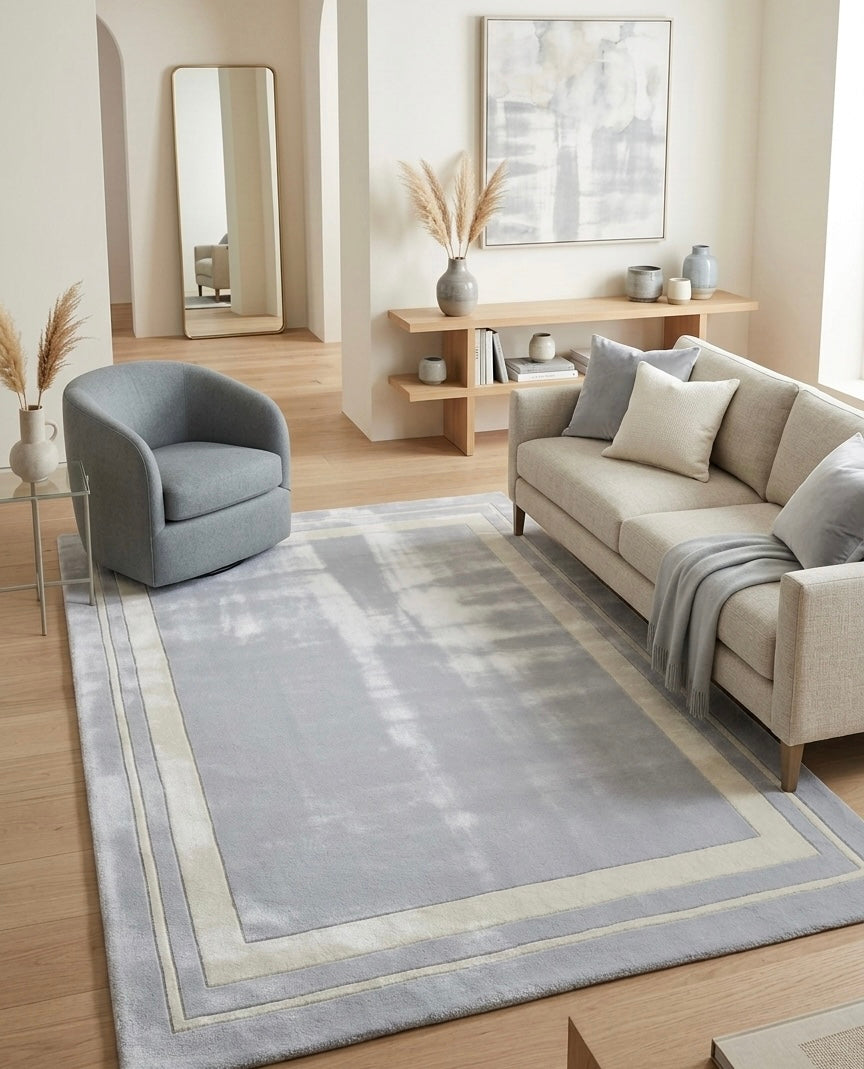 Silver Mist Bordered Handtufted Rugs