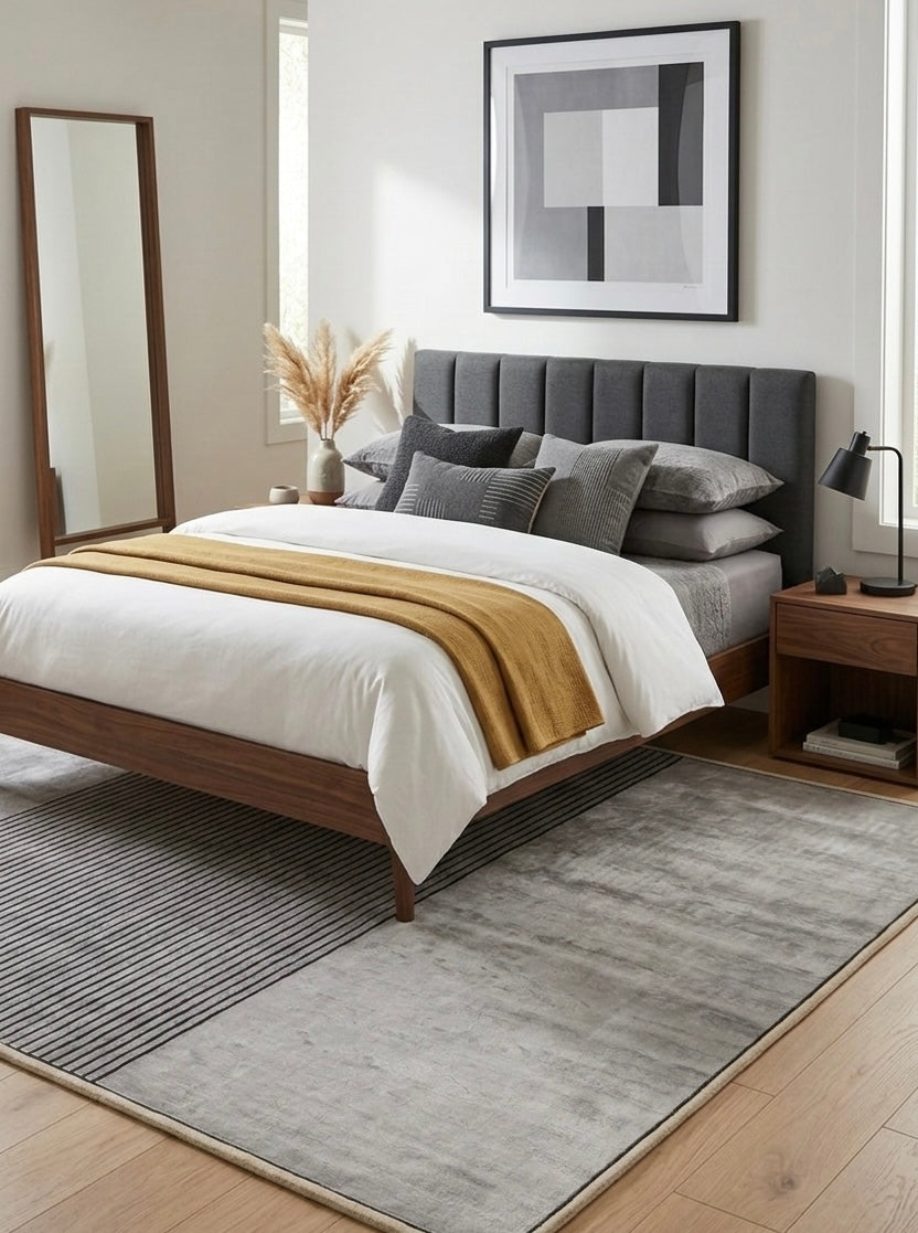 Slate & Sage Bordered Stripped Viscose Handtufted Rugs