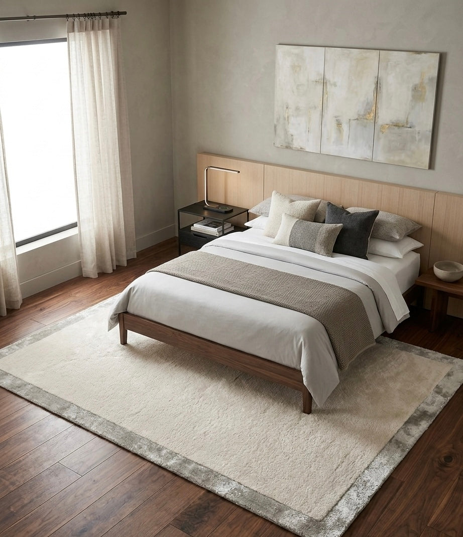 Minimalist Cream Viscose Handtufted Rugs