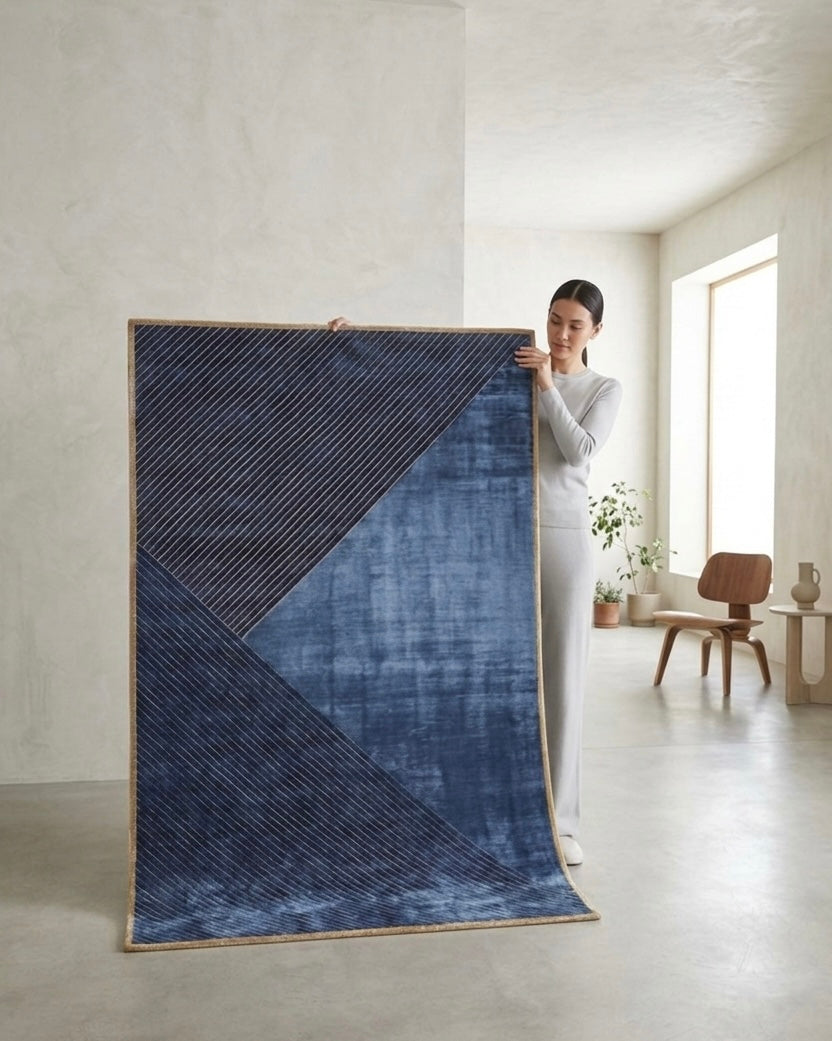 Midnight & Steel Geometric Viscose Handtufted Rugs