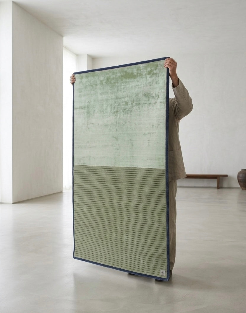 Sage and Slate Linear Viscose Handtufted Rugs