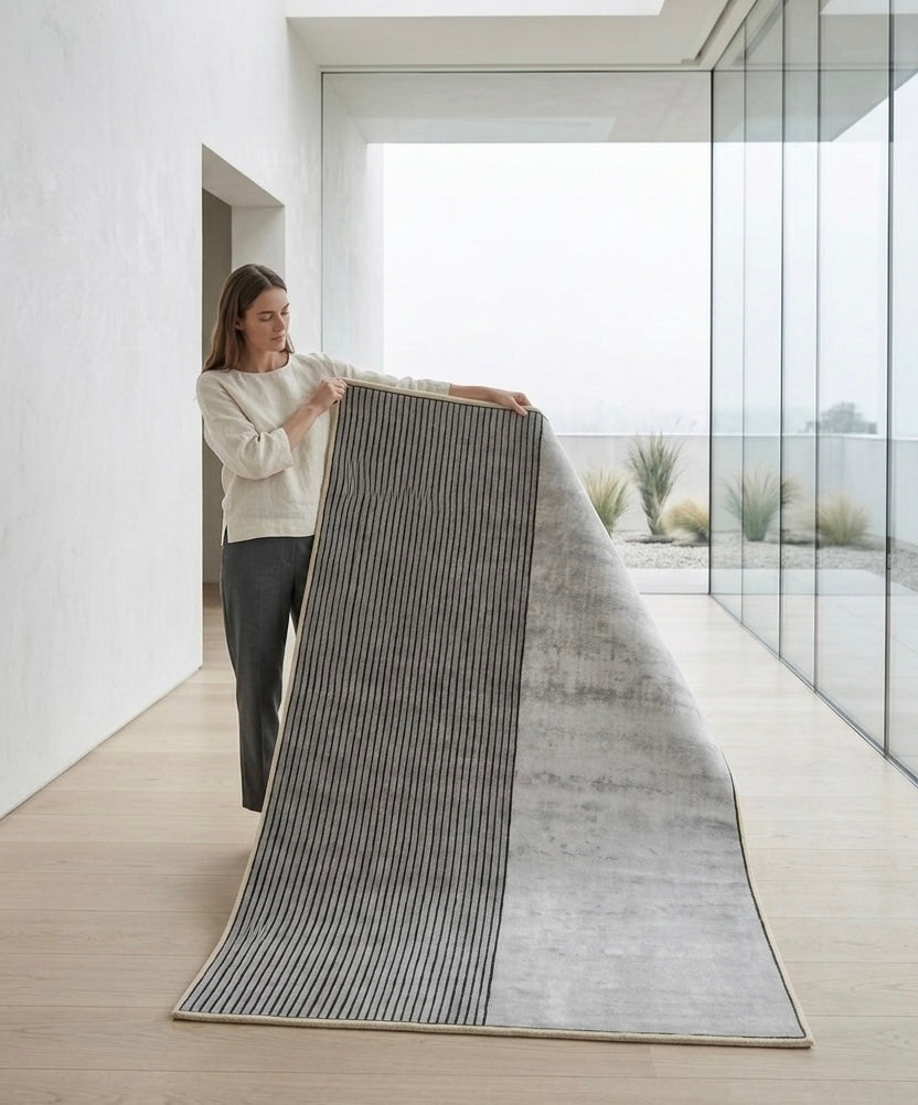 Slate & Sage Bordered Stripped Viscose Handtufted Rugs