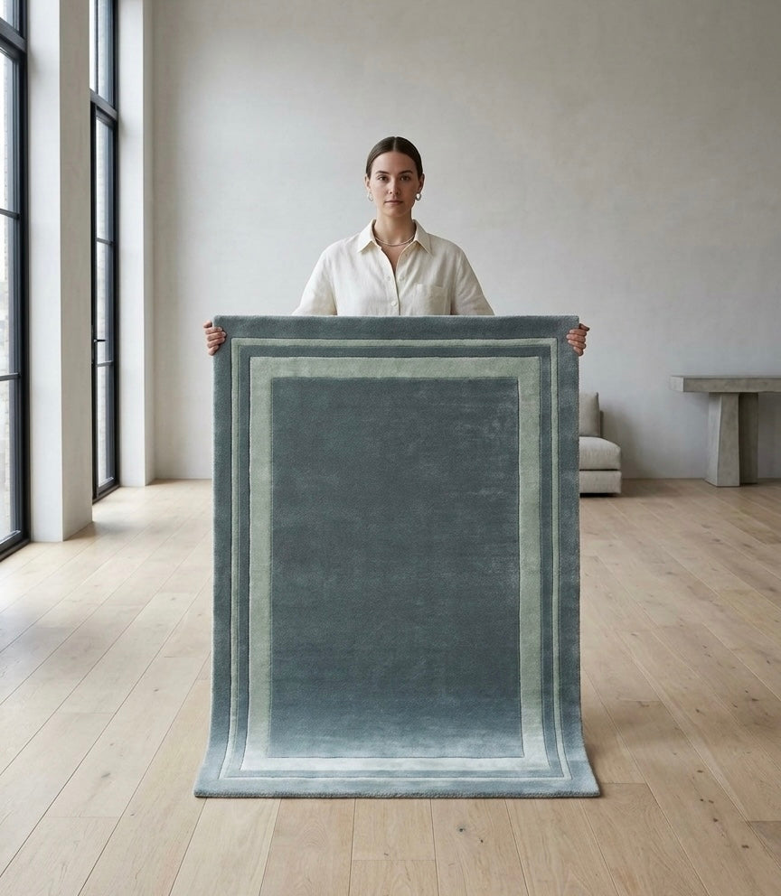 Slate & Sage Bordered Viscose Handtufted Rugs