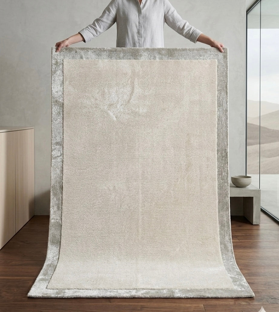 Minimalist Cream Viscose Handtufted Rugs