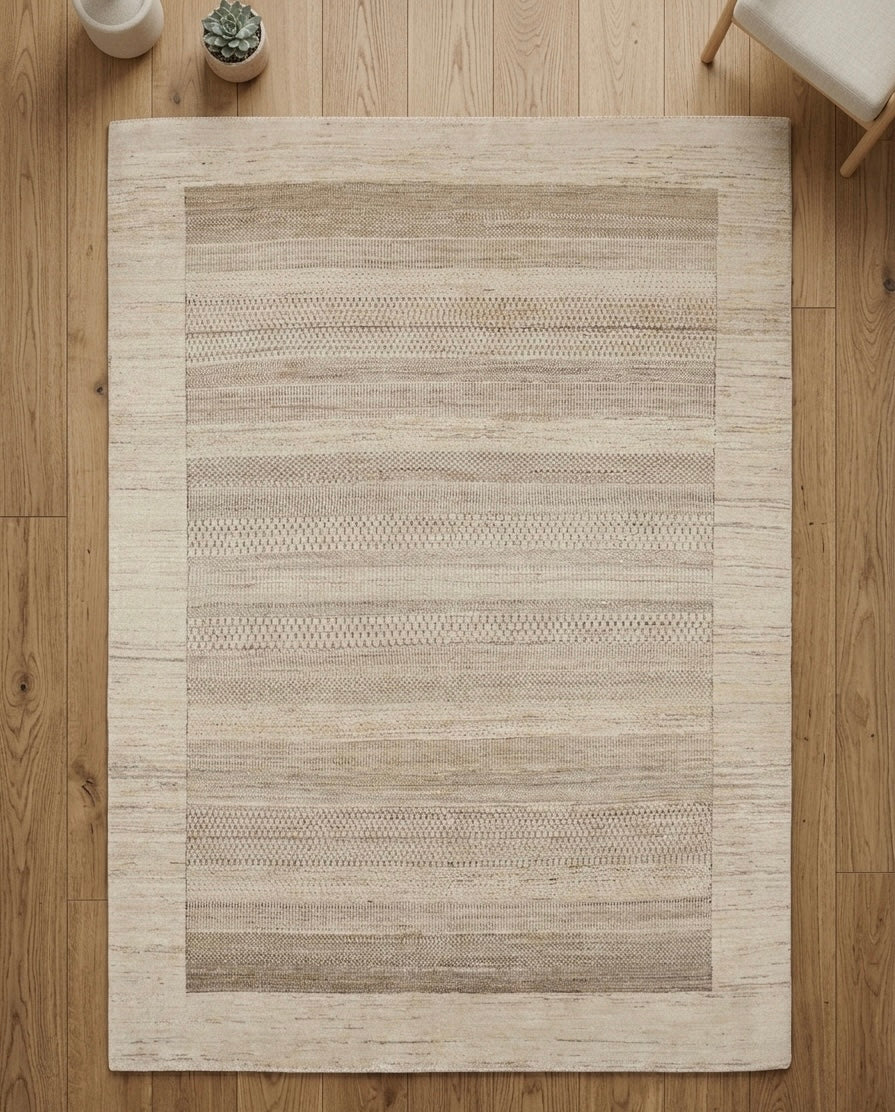 Hand-Knotted Earth-Tone Striped Textured Area Rug