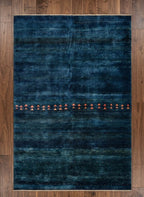 Hand-Knotted Indigo Gabbeh Rug with Tribal Geometric Accents