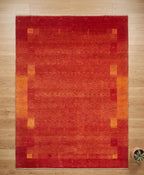 Rust Red Hand-Knotted Gabbeh Rug - Geometric Border Series
