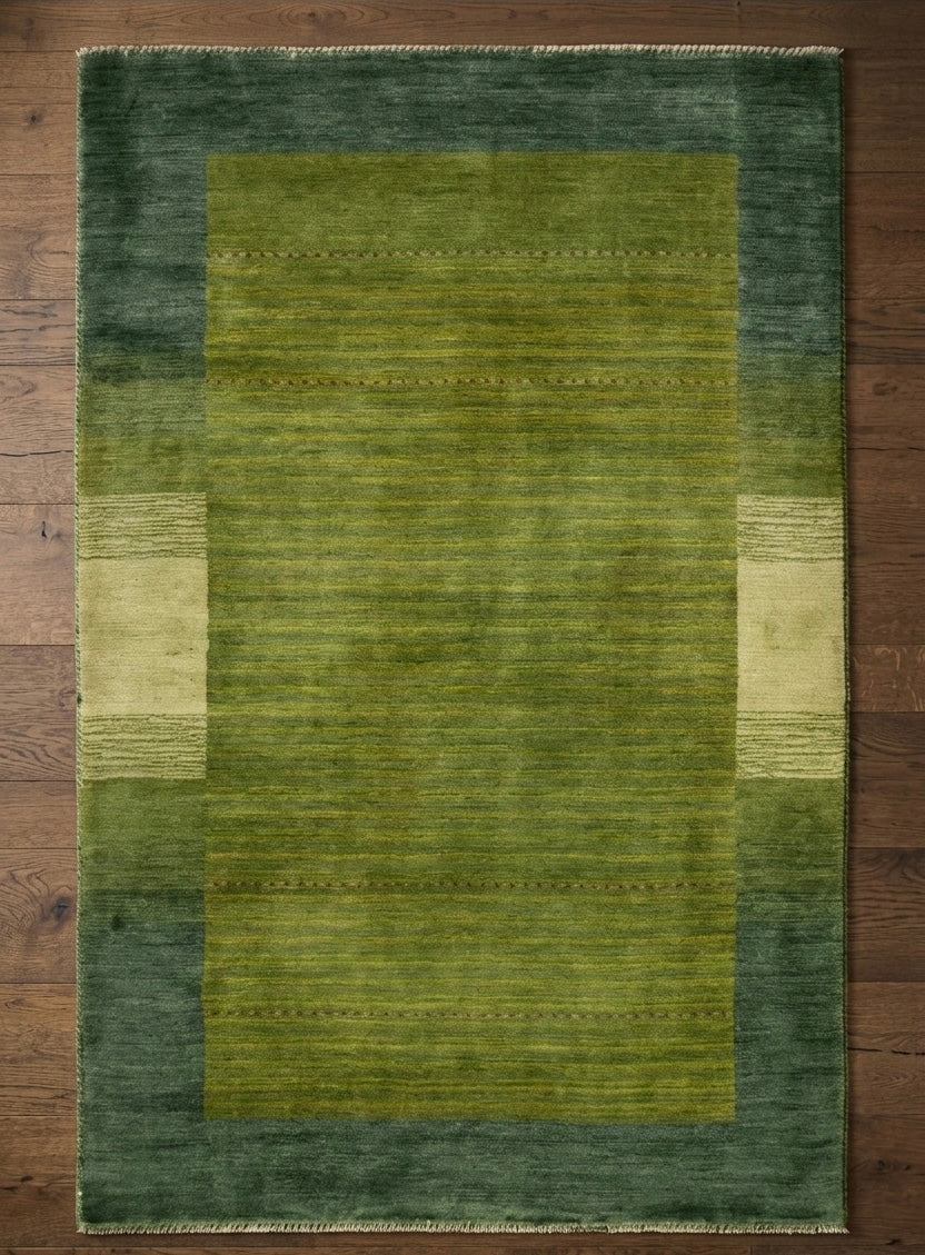 Moss Green Hand-Knotted Transitional Area Rug