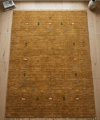 Hand-Knotted Mustard Gabbeh Rug with Tribal Motifs