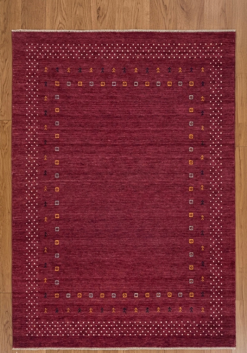 Hand-Knotted Burgundy Gabbeh Transitional Wool Rug
