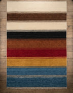 Earth-Tone Multi-Stripe Hand-Knotted Rug