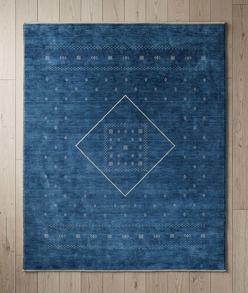 Midnight Indigo Gabbeh Hand-Knotted Rug