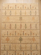 Hand-Knotted Gabbeh Style Beige Rug with Multicolored Tree and Floral Motifs
