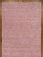 Soft Pink & Mauve Geometric Tree Pattern Rug - Hand-Knotted