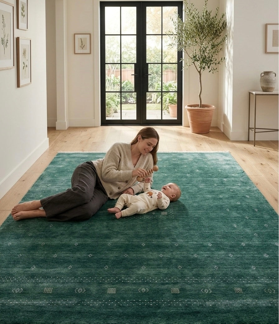 Modern Teal Gabbeh Handknotted Rugs