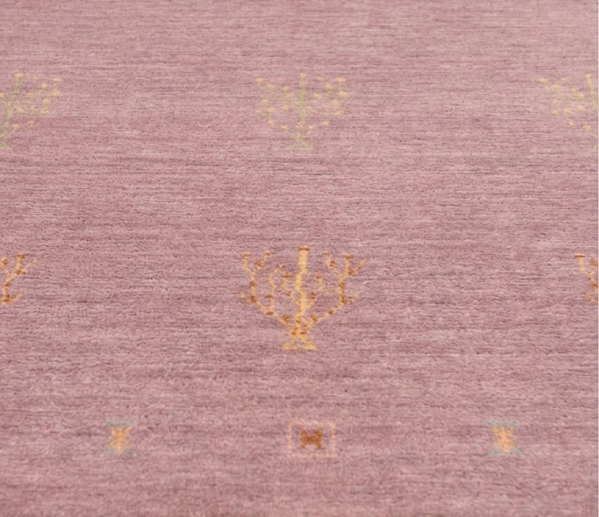 Soft Pink & Mauve Geometric Tree Pattern Rug - Hand-Knotted