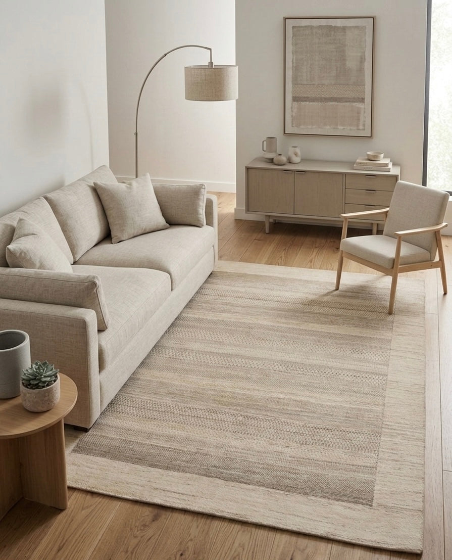 Hand-Knotted Earth-Tone Striped Textured Area Rug