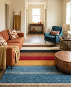 Earth-Tone Multi-Stripe Hand-Knotted Rug