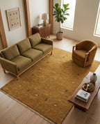 Hand-Knotted Mustard Gabbeh Rug with Tribal Motifs