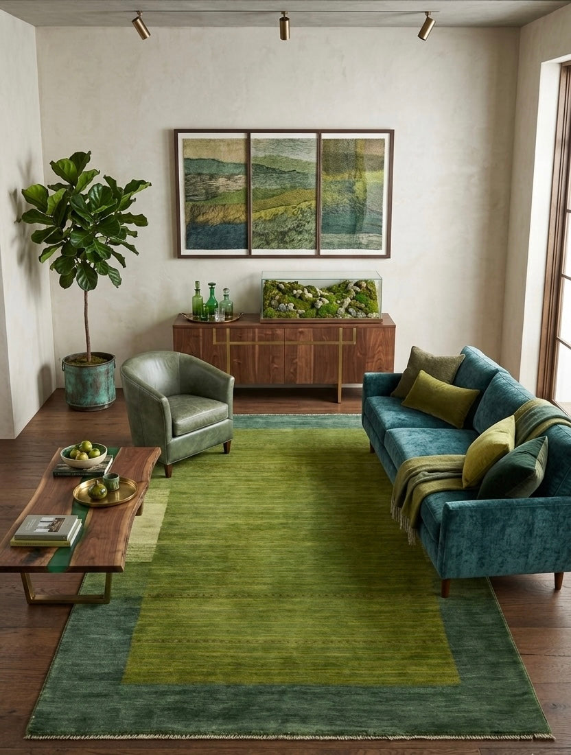 Moss Green Hand-Knotted Transitional Area Rug