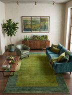 Moss Green Hand-Knotted Transitional Area Rug