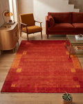 Rust Red Hand-Knotted Gabbeh Rug - Geometric Border Series
