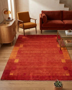 Rust Red Hand-Knotted Gabbeh Rug - Geometric Border Series
