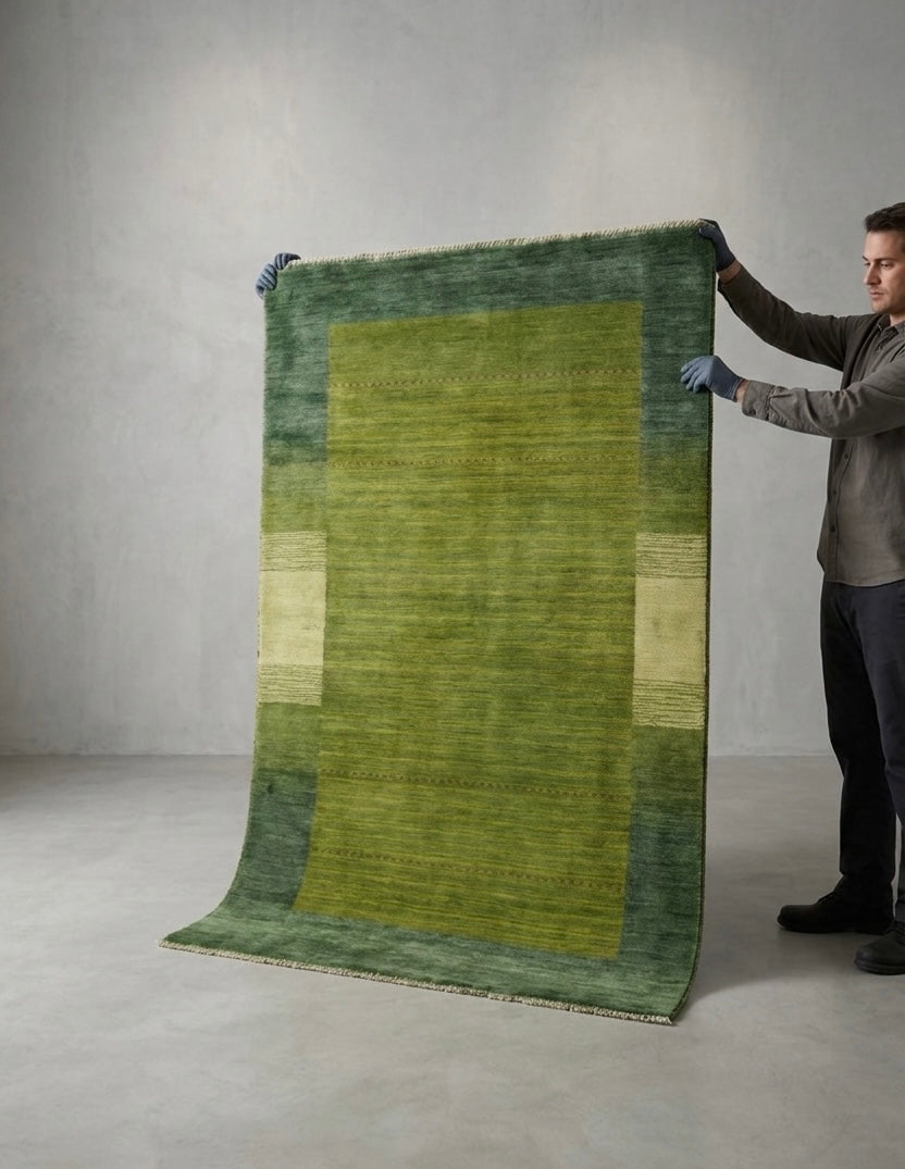 Moss Green Hand-Knotted Transitional Area Rug