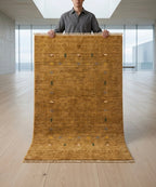 Hand-Knotted Mustard Gabbeh Rug with Tribal Motifs