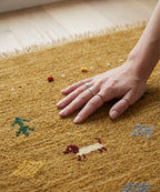 Hand-Knotted Mustard Gabbeh Rug with Tribal Motifs