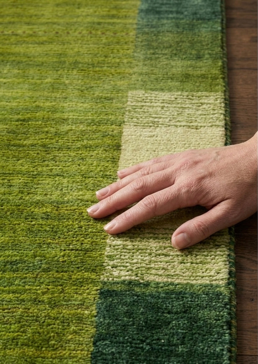 Moss Green Hand-Knotted Transitional Area Rug