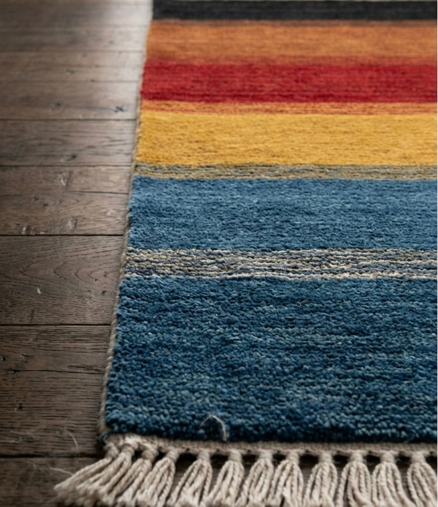 Earth-Tone Multi-Stripe Hand-Knotted Rug
