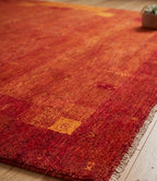 Rust Red Hand-Knotted Gabbeh Rug - Geometric Border Series