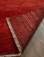 Hand-Knotted Crimson Red Gabbeh Rug with Minimalist Geometric Accents