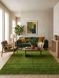 Olive Green Hand-Knotted Gabbeh Rug with Minimalist Tribal Border