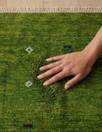 Olive Green Hand-Knotted Gabbeh Rug with Minimalist Tribal Border