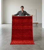 Hand-Knotted Crimson Red Gabbeh Rug with Minimalist Geometric Accents