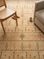 Hand-Knotted Gabbeh Style Beige Rug with Multicolored Tree and Floral Motifs