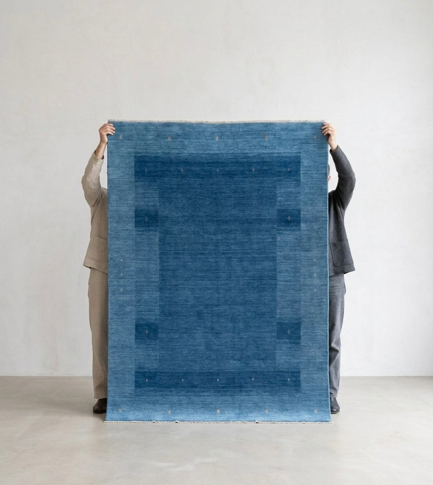 Hand-Knotted Gabbeh Rug - Ocean Blue Tones